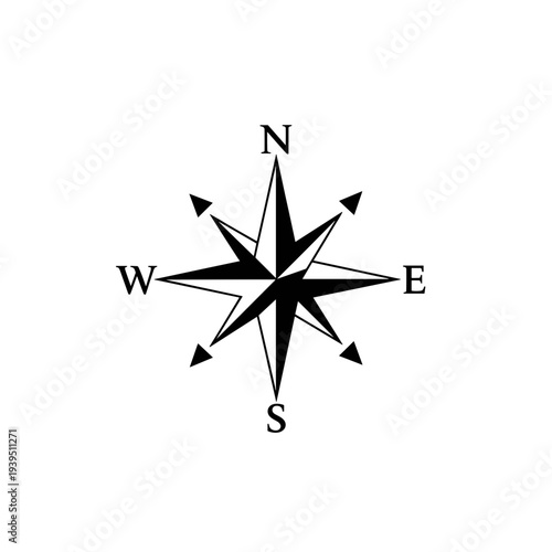 Black Compass Rose Direction Symbol.