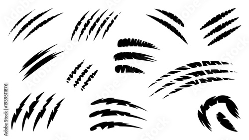 A set of textured black claw scratches and tear marks providing a menacing and grunge visual effect.