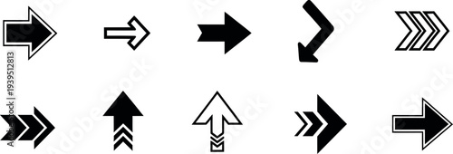 Collection of various arrow icons in black and white