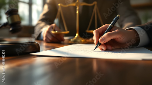 Legal documents and scales of justice on desk