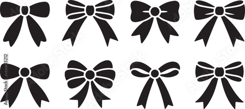 simple decorative holiday ribbon bows for gifts Vector silhouette icon set