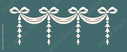Vector illustration of a seamless frieze, classical architectural ornament designed with bows and flowers. Stucco fragment. For textile, wallpaper, invitations design and packaging projects.