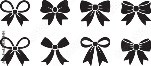 simple decorative holiday ribbon bows for gifts Vector silhouette icon set