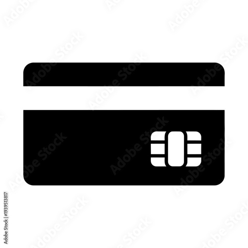 Credit card icon with chip and magnetic stripe in minimalist black and white flat vector style