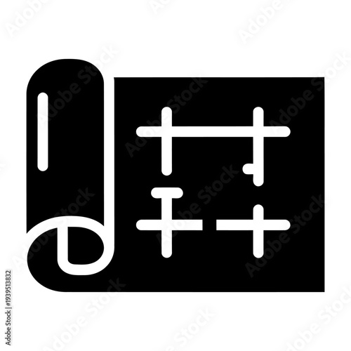 Blueprint icon of architectural plan rolled out for construction and engineering projects