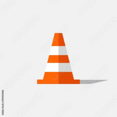 Orange and White Striped Traffic Cone Illustration on White Background.