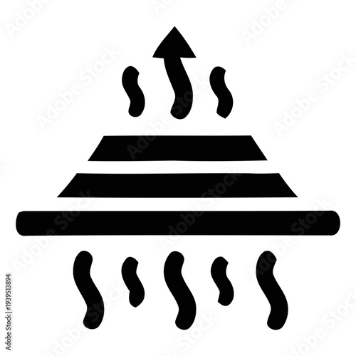 Air filtration and ventilation icon showing breathable material with upward flow arrow