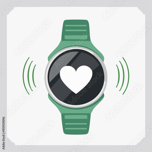 Vector illustration of a green smartwatch with heart rate monitor icon