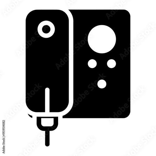 Intercom system icon with handset and buttons for security and communication, minimalist black and white vector illustration