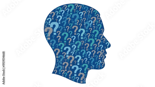 Human Head Silhouette Filled with Question Marks – Thinking, Doubt and Curiosity Concept, Transparent SVG Illustration