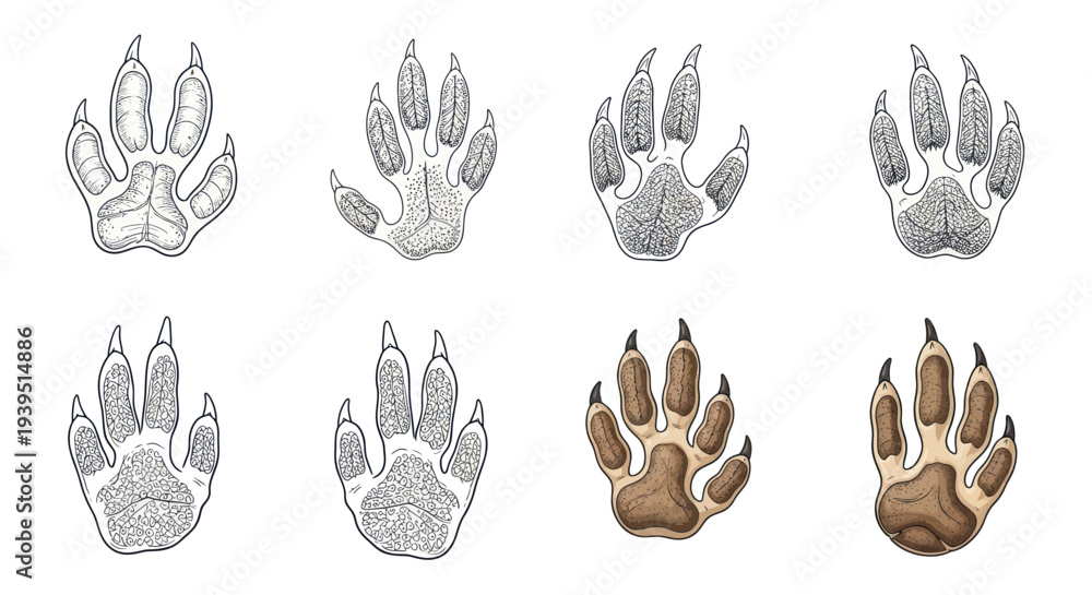 Fototapeta premium Animal Paw Prints Set - Various Mammal Tracks Illustration
