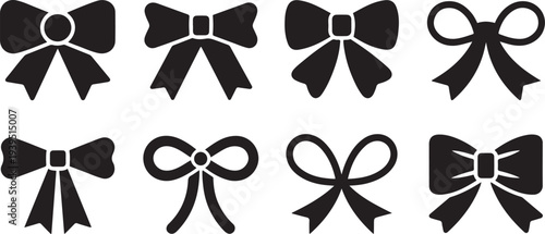simple decorative holiday ribbon bows for gifts Vector silhouette icon set