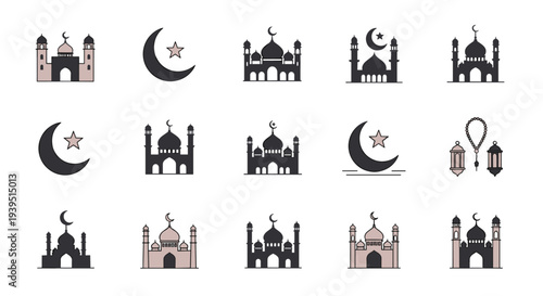Happy Eid al Fitr, IDUL FITRI means Eid al Fitr. Eid Mubarak Icon Design with Islamic Element