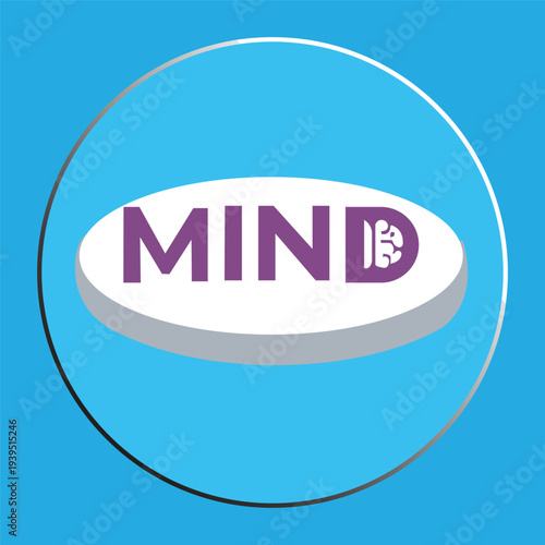 3D Minimalist Pill Icon with "MIND" Text and Brain Symbol for Mental Health and Nootropics Concept