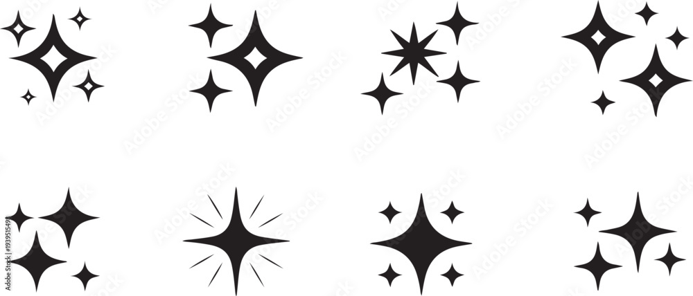 Obraz premium Sparkles, stars and bursts icons, twinkling stars. silhouette icon set