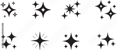 Sparkles, stars and bursts icons, twinkling stars. silhouette icon set