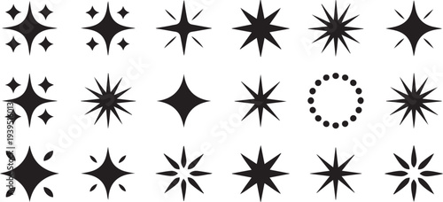 Sparkles, stars and bursts icons, twinkling stars. silhouette icon set