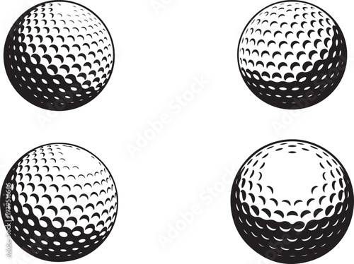 Vector Golf Ball - Black and White Close-up Icon silhouette icon set