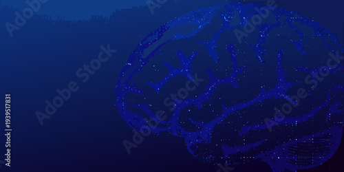 Abstract blue representation of a human brain with digital particles