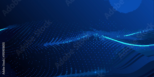 Abstract blue wave composed of connected dots and flowing lines