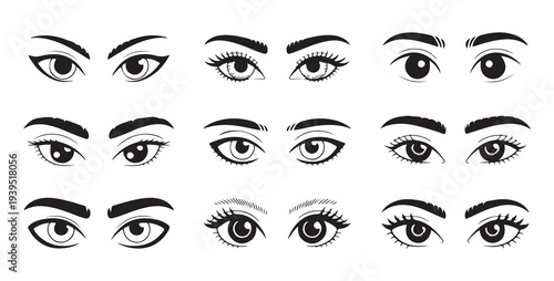 Realistic human eye illustrations with diverse makeup and lash styles