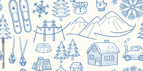 Winter wonderland a seamless pattern of snowy day activities and scenes