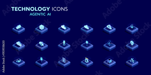 Isometric technology icons collection with a blue color scheme