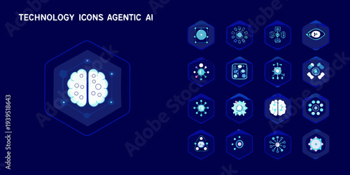 Technology icons representing artificial intelligence and agentic systems