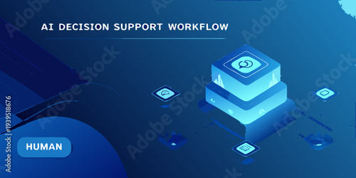 Ai decision support workflow illustration with stacked cubic shapes