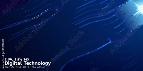 Abstract digital background with flowing lines and a bright light flare
