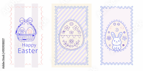 Three pastel easter cards with floral and bunny illustrations