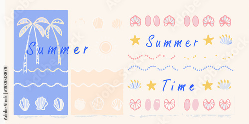 Colorful summer illustration featuring tropical elements and handwritten text