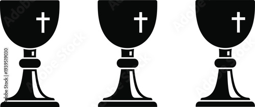 Three christian chalices with crosses
