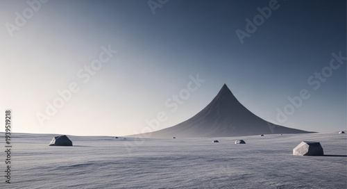 Majestic Mountain Peak Surrounded by Snowy Landscape.