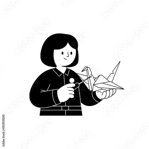 Origami Paper Art Illustration or Flat Style Papercraft Figure