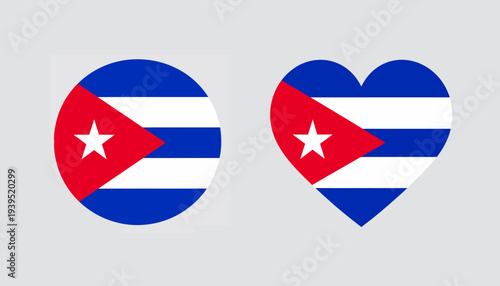 Patriotic national flag design presented as elegant round and loving heart-shaped graphical icons, featuring vibrant blue and white stripes with a prominent red triangle and white star