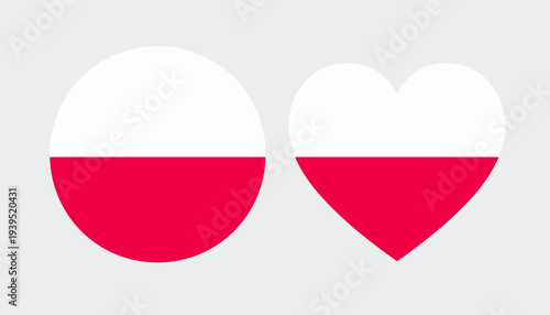 Polish flag in circle and heart shape, symbolizing love and national pride for Poland