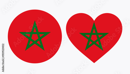 Moroccan Flag In Circle And Heart Shape