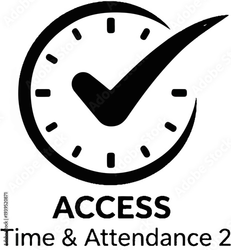Stylized clock icon with checkmark, below it text reads ACCESS Time & Attendance 2