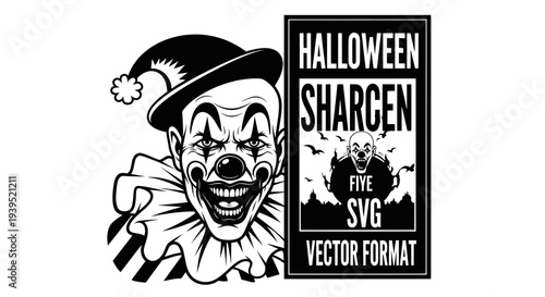 Scary Clown Halloween Vector Art - Spooky Evil Jester with Dark Atmosphere