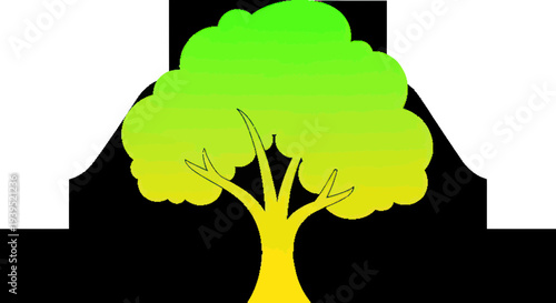 Stylized Tree with Green and Yellow Gradient Leaves and Black Background