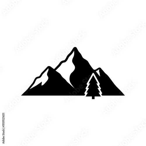 Black Silhouette of Mountains and Tree.