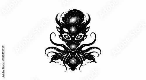 Cosmic octopus with swirling galaxies for eyes and head