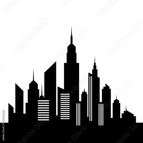 City Skyline Silhouette Modern Skyscrapers.