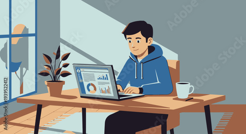 Person working on laptop at home office desk