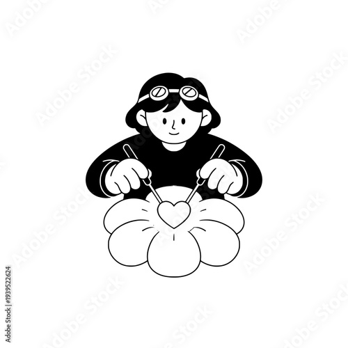 Virtual Reality Surgeon Illustration or Minimalist Surgery Icon Element