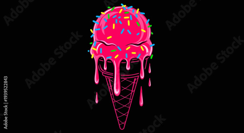Melting ice cream cone with sprinkles vector eps file reference illustration