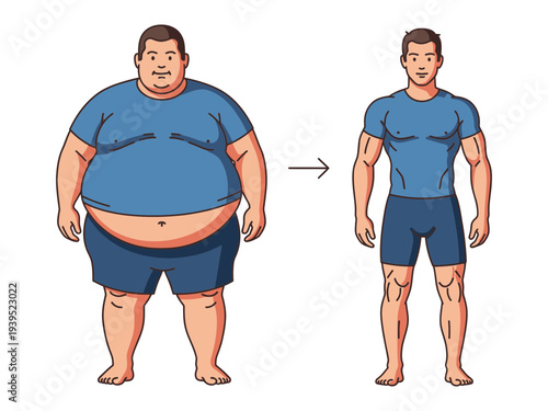 Fat and skinny guys Before and after vector