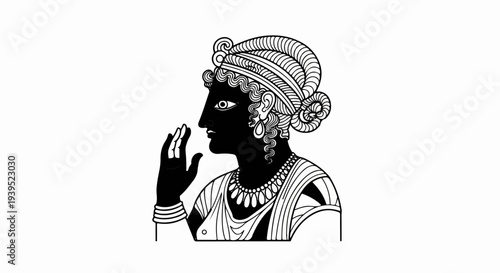 Ancient profile of a woman with elaborate hairstyle and jewelry