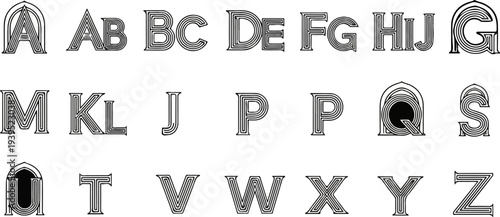 Ornate vintage alphabet letters arranged in rows with decorative outlines